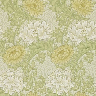 Morris & Co Chrysanthemum Wallpaper in Pale Olive For Sale