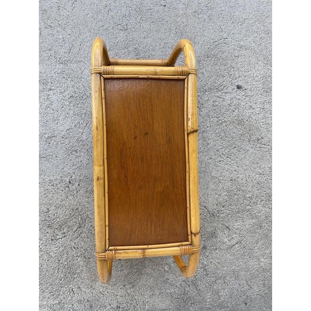 Mid-Century Modern Restored 1950s Mid-Century Two-Tier Rattan & Mahogany Arched Side Table For Sale - Image 3 of 10