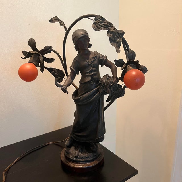 1899 French Art Nouveau Cast Spelter Figural Lamp Louis Auguste Moreau For Sale - Image 12 of 12