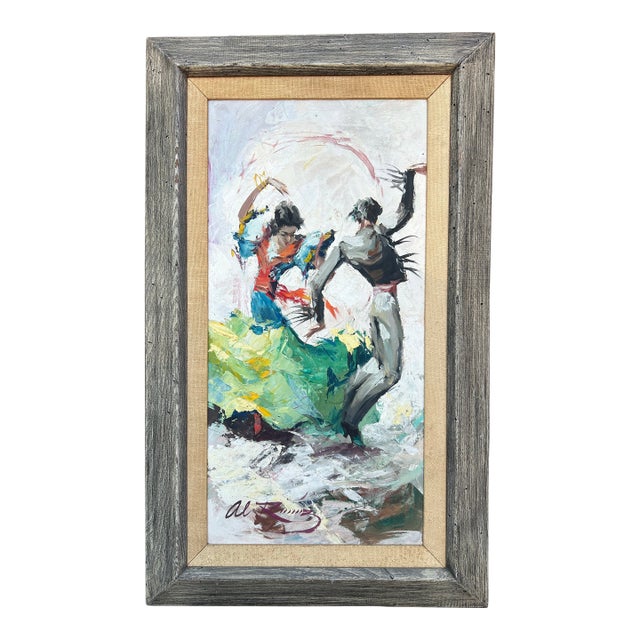 Vintage Original Painting of Flamenco Dancers by Alberto Ruiz Vela For Sale