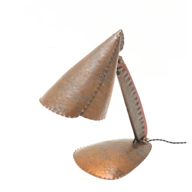 1930s Art Deco Amsterdam School Hammered Metal Table Lamp by Johan Verhey, 1930s For Sale - Image 5 of 10