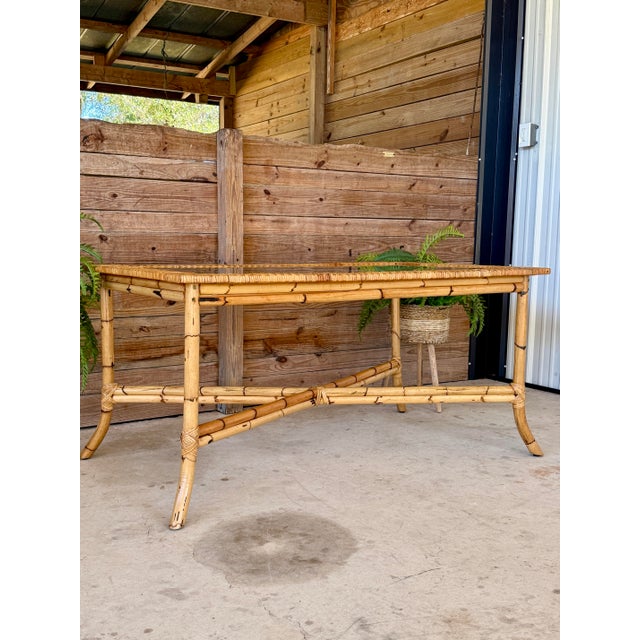 Vintage Organic Modern Rattan Dining Table With Glass Top For Sale - Image 12 of 12