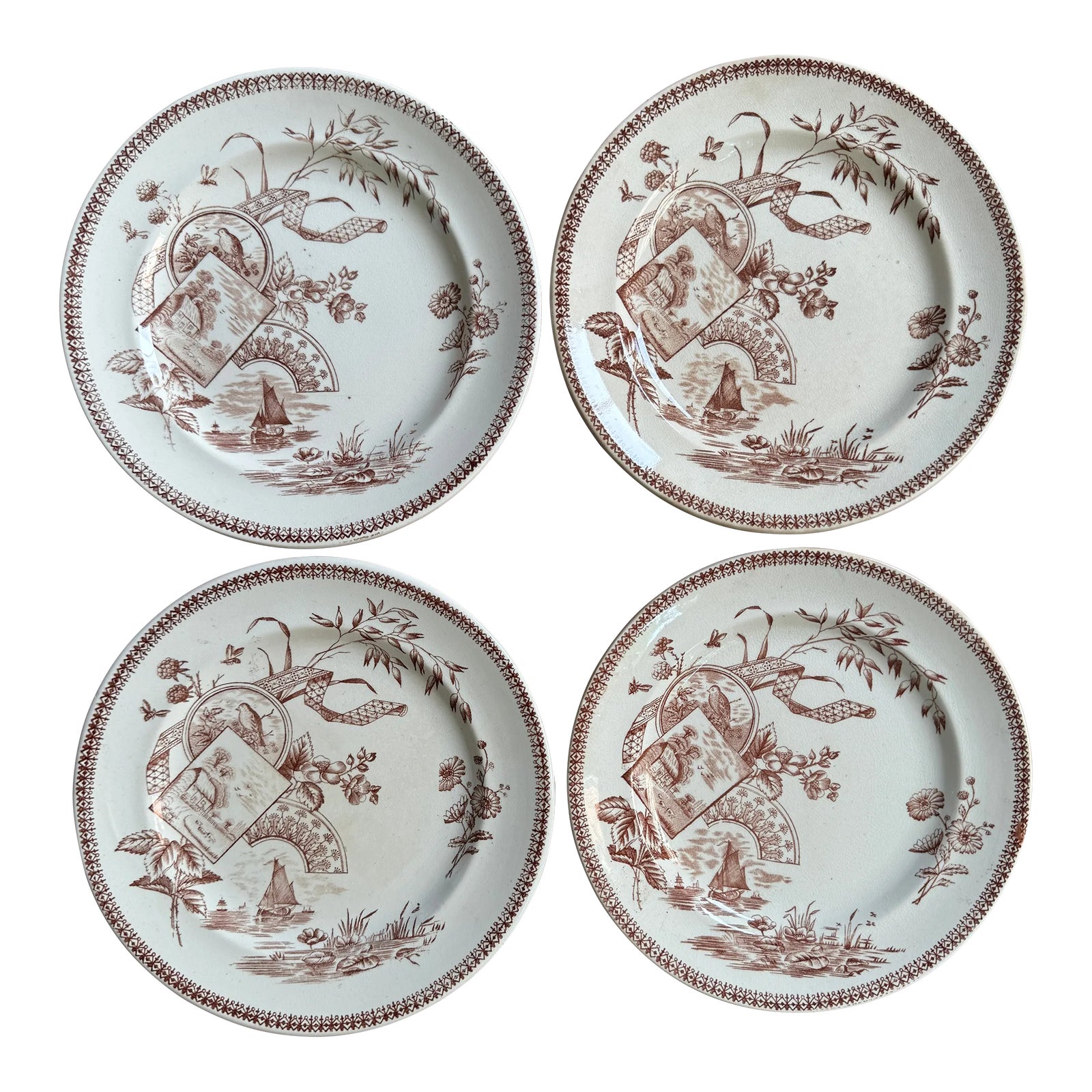 1880s New Wharf Pottery Co. England Transferware Tennyson Plates