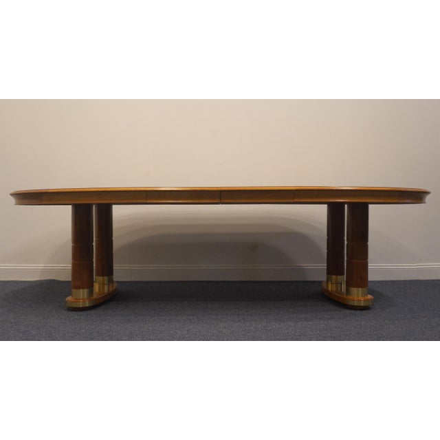STANLEY FURNITURE Banded Burled Wood Blonde Contemporary Modern 110" Oval Double Pedestal Dining Table 454-11-136/236...