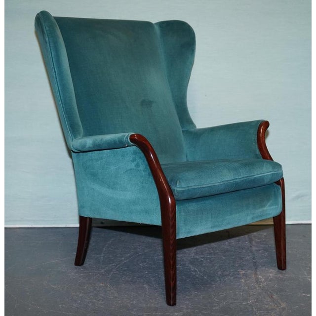 Set of Vintage Blue Fabric Wingback Chairs For Sale - Image 13 of 18