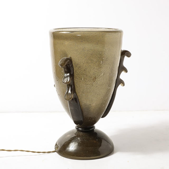 Pair of Mid-Century Sculptural Hand-Blown Smoke Murano Bullicante Glass Uplights For Sale - Image 14 of 17