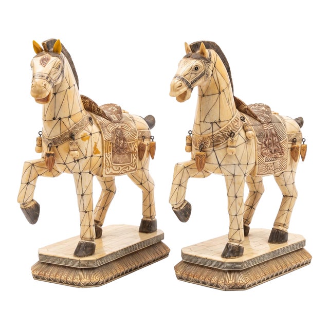 Vintage Chinese Tessellated Bone Horses Tang Dynasty Style For Sale
