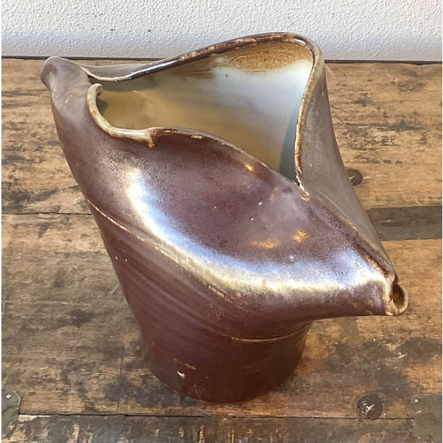 Vintage Original Studio Pottery Fold Vase For Sale - Image 4 of 12