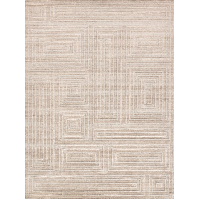 Wood Exquisite Rugs Castelli Handmade Bamboo Silk & Cotton Beige Rug-9'X12' For Sale - Image 7 of 7
