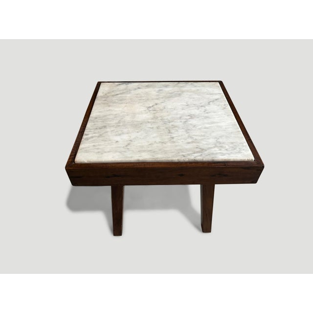 Andrianna Shamaris Mid Century Marble and Wood Side Table For Sale - Image 4 of 5