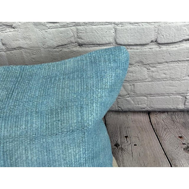Turkish 16 x 24 Hemp Pillow Turkish Cushion Natural Blue Pillow Cushion Cover For Sale - Image 3 of 4