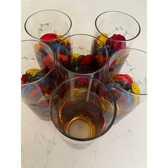 Ink Blue Vintage Curtea Sticlarului Hand Blown Painted Highball Glasses - Set of 6 For Sale - Image 8 of 10