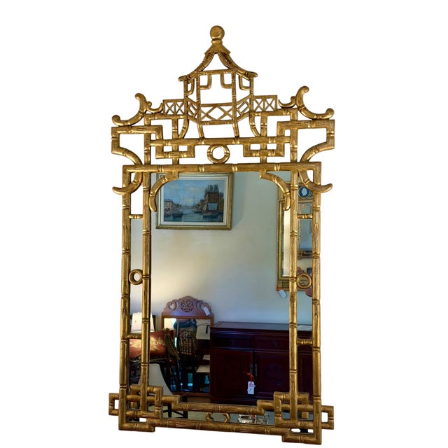 Hollywood Regency Faux Bamboo Chinoiserie Pagoda Mirror For Sale In Los Angeles - Image 6 of 8