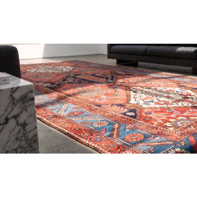 1900s Red Geometric Tribal Antique Persian Bakhtiari Rug 5' 3" X 10' 4" Handknotted Wool Carpet For Sale In New York - Image 6 of 8