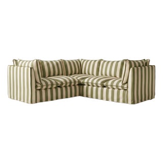 Sophie Conran Coco 3x3 Sectional Sofa - Spring Green Stripes with Knife Edge Cushion For Sale