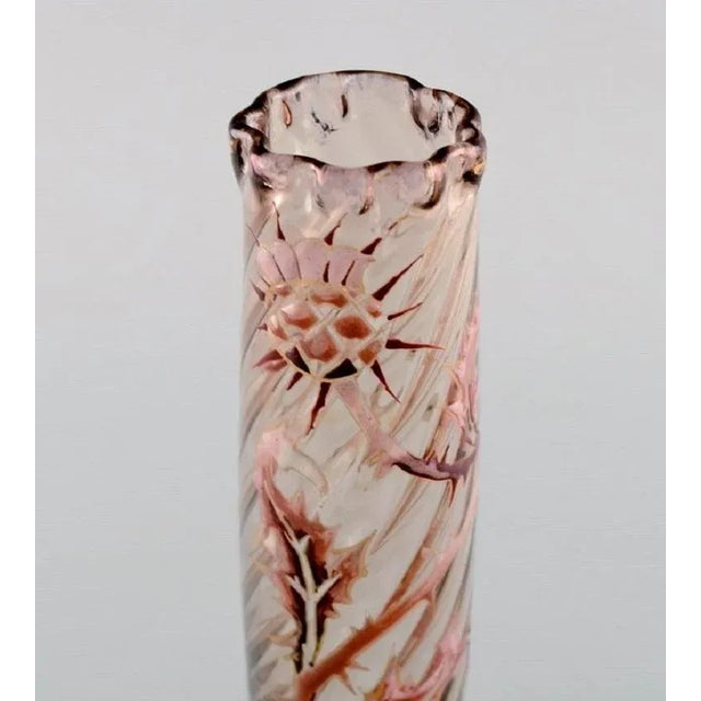 Clear Frosted Art Glass Vase with Thistle Pattern by Emile Gallé For Sale - Image 4 of 8