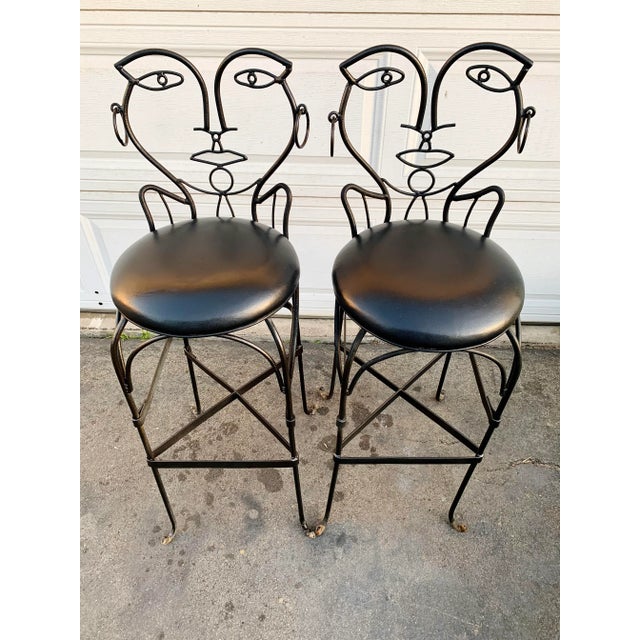 Black John Risley Style Wrought Iron Bar Stools For Sale - Image 8 of 10