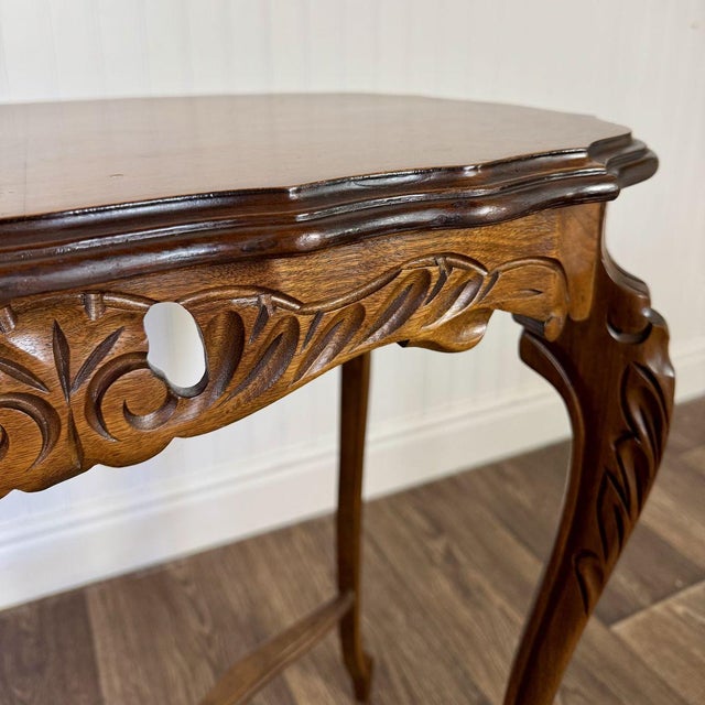 Wood Mid 20th Century Walnut Hand-Carved French Provincial Side Table For Sale - Image 7 of 15