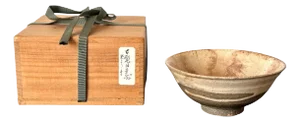 Korean Buncheong Ceramic Tea Bowl with White Slip Glaze Joseon Dynasty