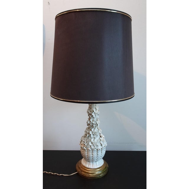 Textile Spanish Ceramic Applied Flowers Lamp from Bondia, 1940s For Sale - Image 7 of 18