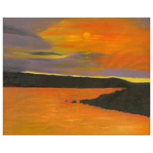 Vibrant Orange, Lavender and Black Impasto Oil on Canvas Signed F. Benson