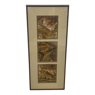 1970s Louise "Lou" Wilson Signed Batik Art Triptych, Framed Nature and Wildlife Landscape.. For Sale