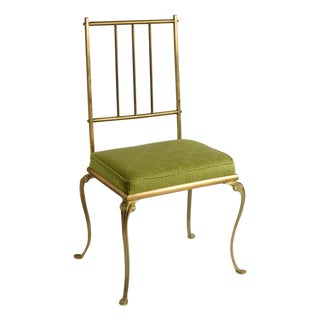 1950s Mid-Century Italian Chiavari Solid Brass Side Chair With Green Cushion For Sale