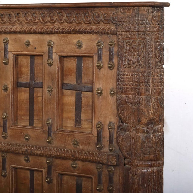 Indian King Size Headboard Constructed From an Antique Carved Teakwood Door and Pillars For Sale - Image 3 of 5