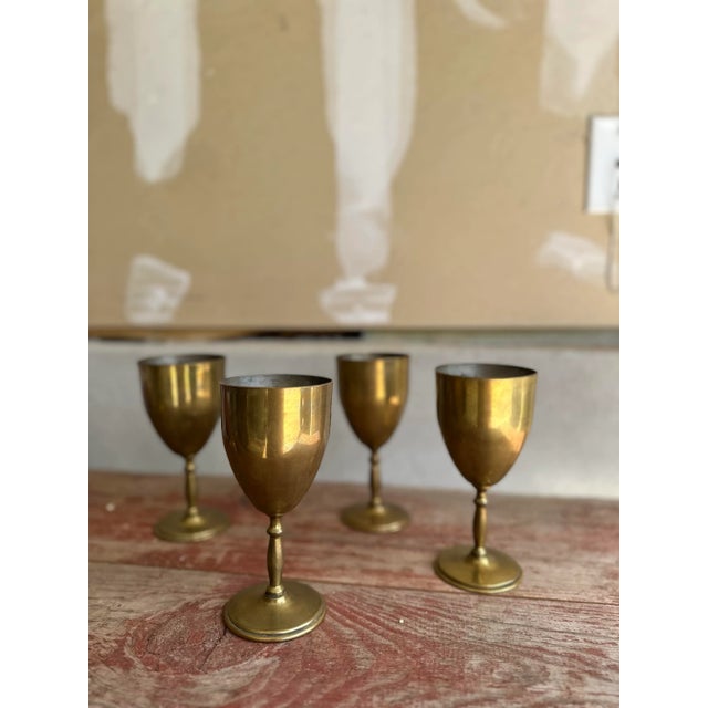 Mexican Vintage Mexico Artisan Made Brass Goblets- Set of 4 For Sale - Image 3 of 7