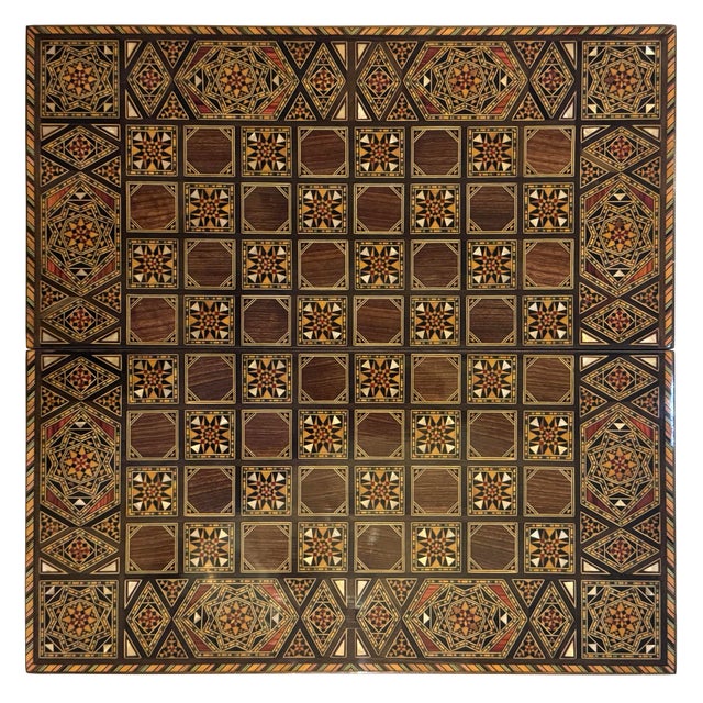 Art Deco 1990s Marquetry Wood Inlaid Backgammon & Chess Folding Board For Sale - Image 3 of 6