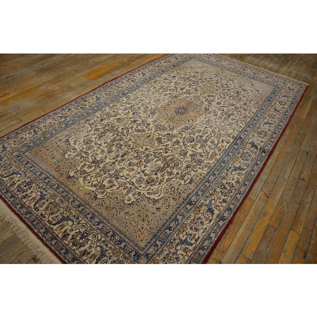 1950s Ivory Medallion Vintage Persian Nain Wool & Silk Carpet 5'1" X 8'10" Knotted Rug For Sale - Image 12 of 12