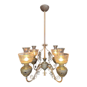 Late 19th Century Victorian Chandelier With Painted Shades