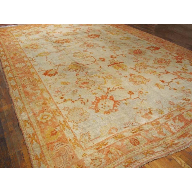 Turkish 1880s Ivory Field Large Scaletribal Antique Turkish Oushak Rug 11' 10"x18' 2" Handknotted Wool Carpet For Sale - Image 3 of 6