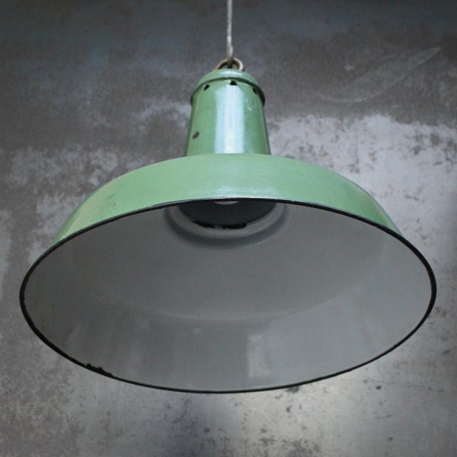 Vintage French Industrial Pendant Lights in Green Enamel For Sale - Image 4 of 5