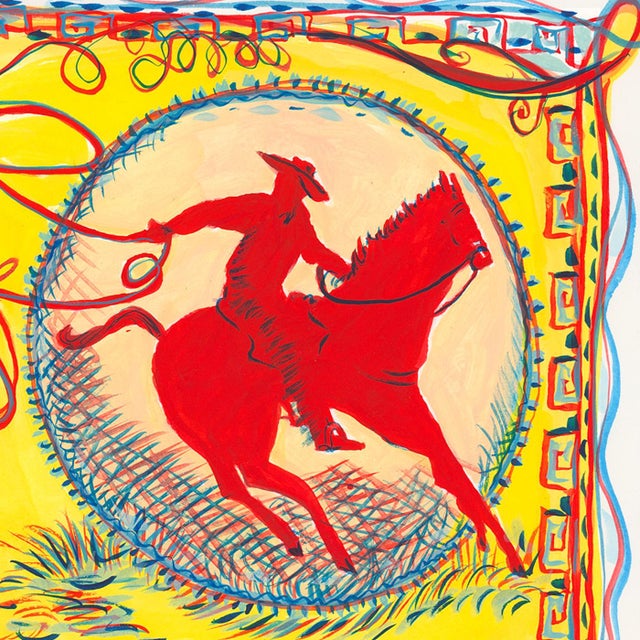 2020s Red Horse Rodeo Square Original Whimsical Contemporary Figurative Watercolor by Pauline De Roussy De Sales For Sale - Image 5 of 5