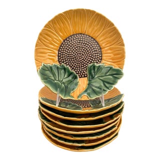VTG Set of 8 Bordallo Pinheiro 8”Sunflower Salad or Dessert Plates. Made in Portugal. For Sale