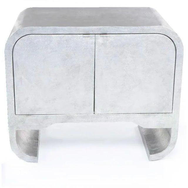 1980s 1980s Pair of Custom Built Silver Lacquered Waterfall Raffia Wrapped Two-Door Cabinets For Sale - Image 5 of 10