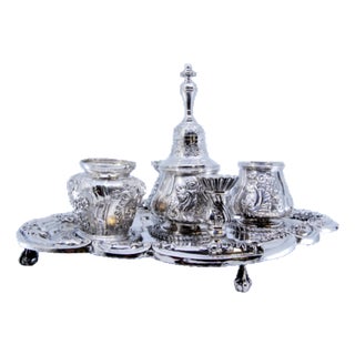 Inkwell in Relief Silver with Two Tanks and Bell, Set of 6 For Sale