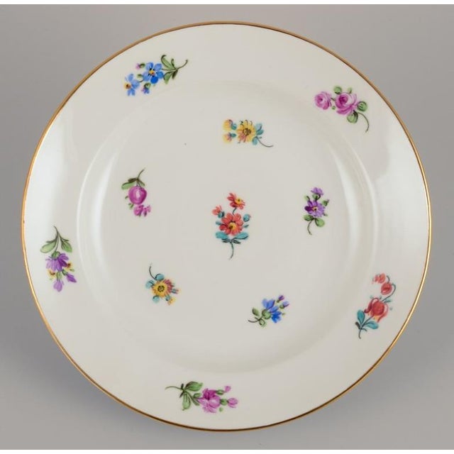 Plates with Polychrome Flower Motifs with Gold Rim, Meissen, Germany, 1920s, Set of 6 For Sale - Image 4 of 9