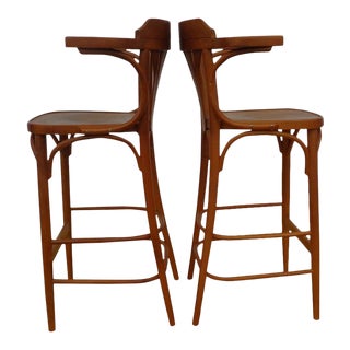 Mid 20th Century Thonet Style Bar Stools Made in Czechoslovakia - a Pair For Sale