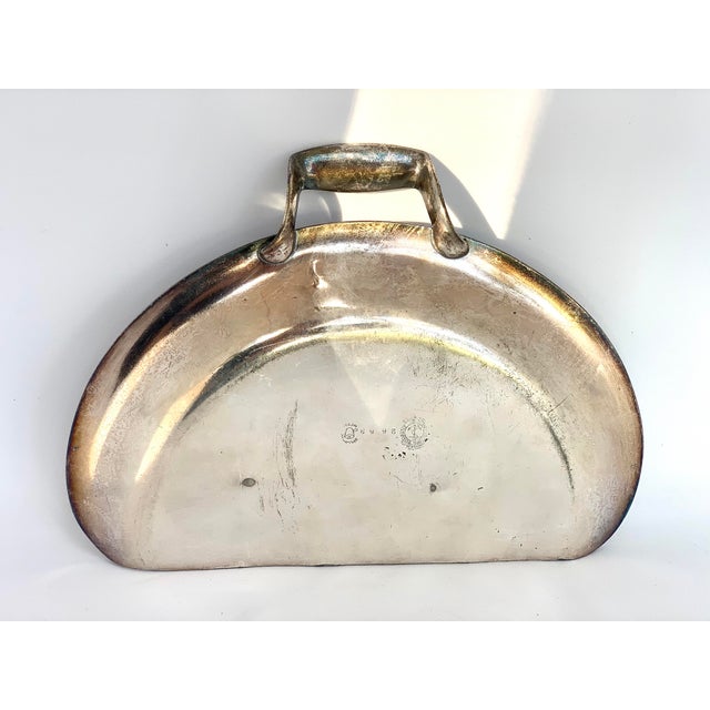 Metal Circa 1900 Antique Silver-Plate Serving, Butler's Tray, Crumb Tray Semi-Circular Shape With Ornate Engraved Pattern For Sale - Image 7 of 12
