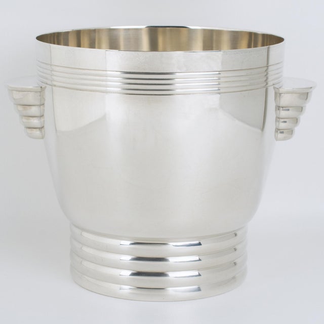 Mid-Century Modern Art Deco Silver Plate Wine Cooler, Ice Bucket by French Silversmith Desvignes For Sale - Image 3 of 8