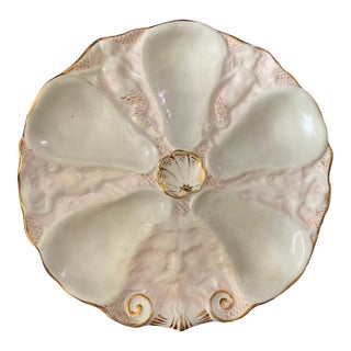 Late 19th Century Carl Tielsch Porcelain Pink and Gold Oyster Plate Neptune and Mermaids For Sale