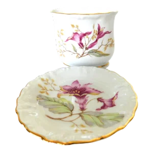Porcelain Floral Cigarette Set, Toothpick, Two Piece Vanity Set, Desk Set, Bavaria, Germany