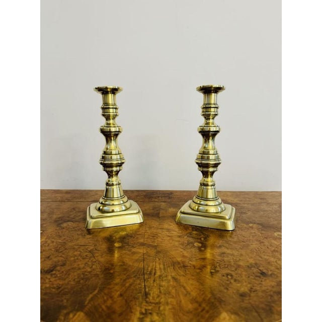 Mid 19th Century Large Antique Victorian Brass Candlesticks, 1860, Set of 2 For Sale - Image 5 of 6