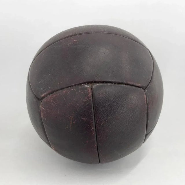 Vintage Mahogony Leather Medicine Ball, 1930s For Sale - Image 6 of 7