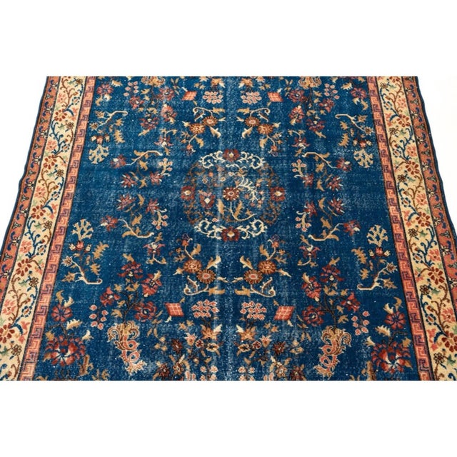 Vintage Blue Chinese Peking-Style Floral Pagoda Rug For Sale - Image 10 of 11
