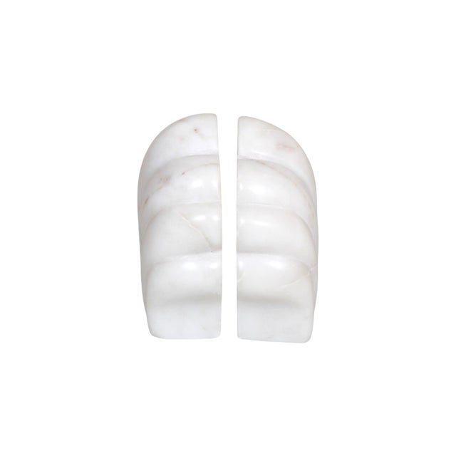 Art Deco Italian Carrara Marble Scallop Shell Bookends, a Pair For Sale - Image 3 of 4