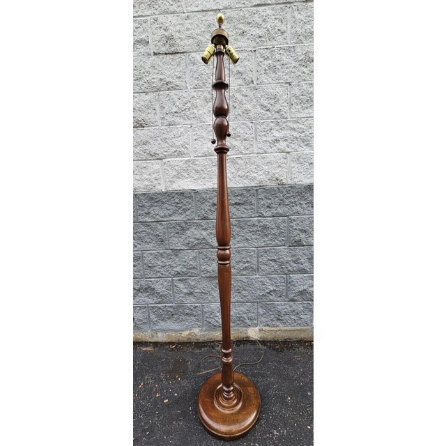 Mid-Century Modern Mid 20th Century Fruitwood Spindle Two-Light Floor Lamp For Sale - Image 3 of 11