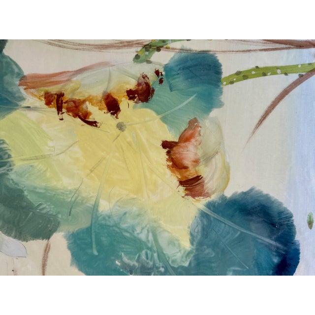 Set 3 Chinese Watercolor Paintings Kingfishers & Lotus Flowers, Framed For Sale - Image 14 of 18